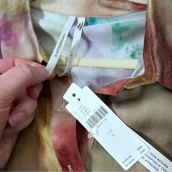 NWT Anthropologie Multicolor Midi Long Sleeve Tie Front Shirt Dress Size Large - Picture 4 of 15